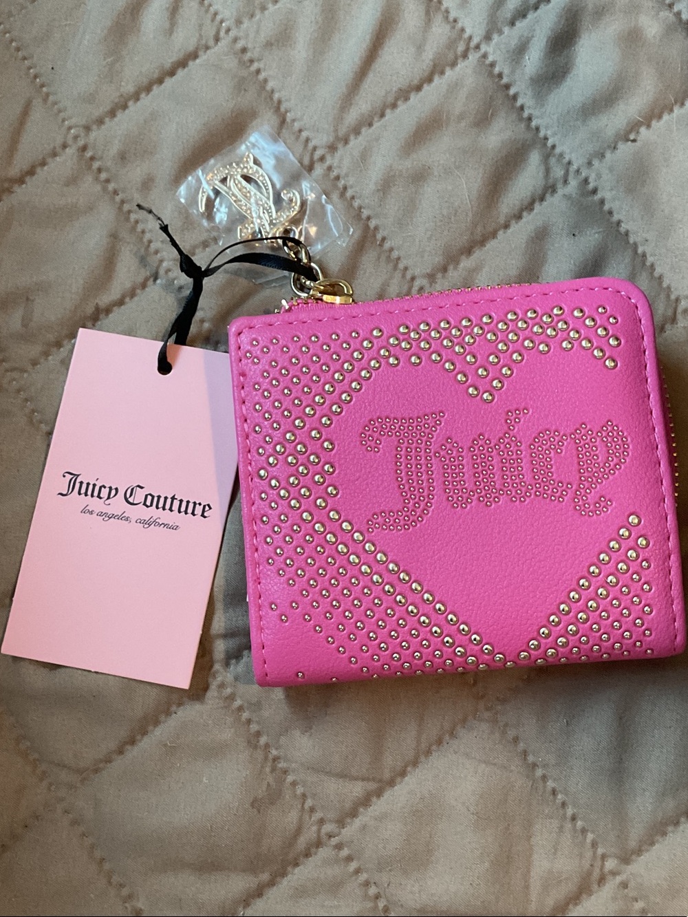 Juicy Couture Hot Pink Studded Heart Zip Wallet